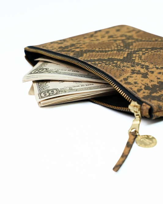 LEATHER POUCH / PYTHON BROWN