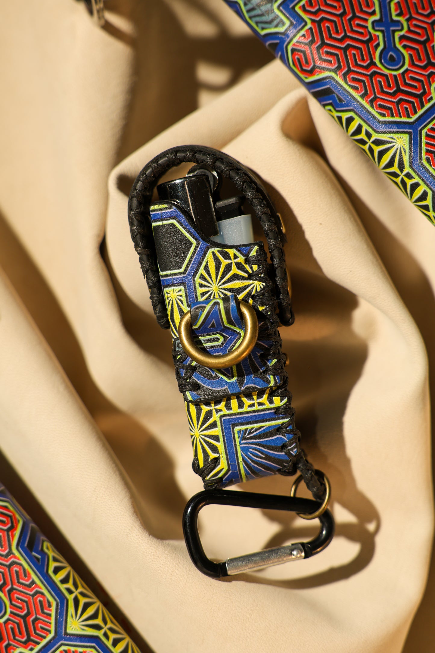 Lighter Holder | Shipibo MK 1 Sacred Geometry Art | Genuine Leather | Handcrafted | Smoker's Hub 2026 | CoriumSacs®