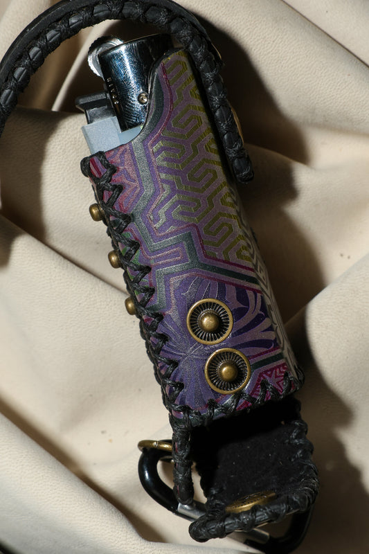 Lighter Holder | Shipibo Radiance Sacred Geometry Art | Genuine Leather | Handcrafted | Smoker's Hub 2026 | CoriumSacs®️