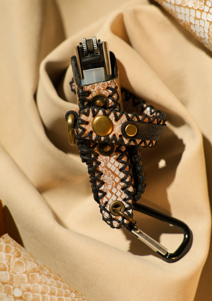 Lighter Holder | Albino Serpent Reptile-Inspired Art | Genuine Leather | Handcrafted | Smoker's Hub 2026 | CoriumSacs®