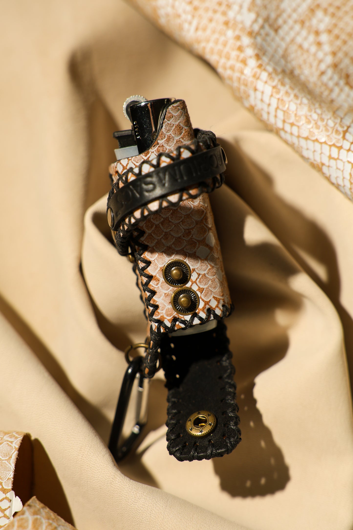 Lighter Holder | Albino Serpent Reptile-Inspired Art | Genuine Leather | Handcrafted | Smoker's Hub 2026 | CoriumSacs®