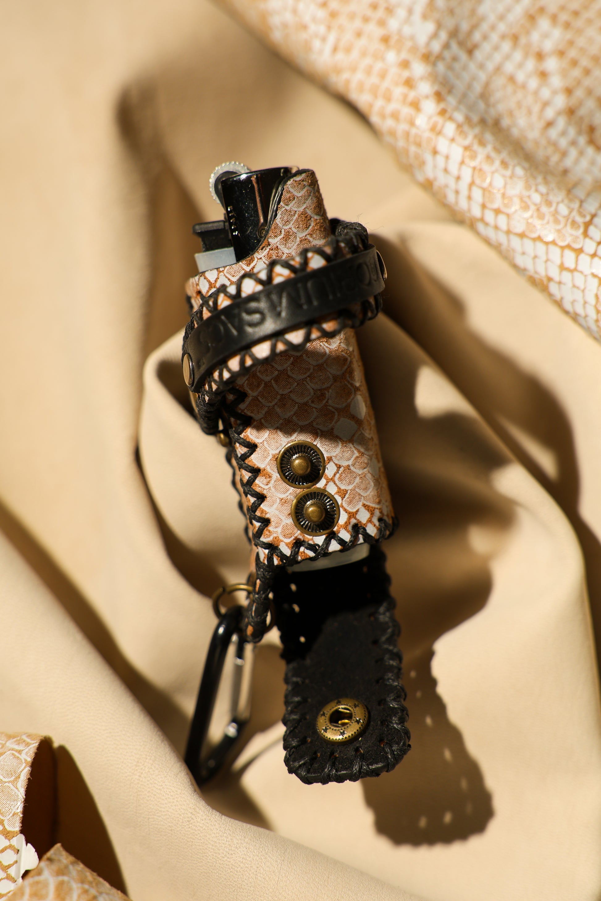 Lighter Holder | Albino Serpent Reptile-Inspired Art | Genuine Leather | Handcrafted | Smoker's Hub 2026 | CoriumSacs®