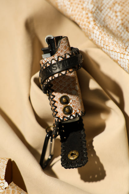 Lighter Holder | Albino Serpent Reptile-Inspired Art | Genuine Leather | Handcrafted | Smoker's Hub 2026 | CoriumSacs®