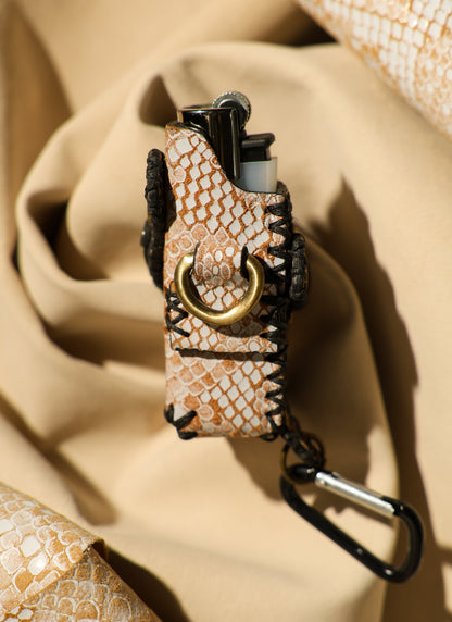 Lighter Holder | Albino Serpent Reptile-Inspired Art | Genuine Leather | Handcrafted | Smoker's Hub 2026 | CoriumSacs®
