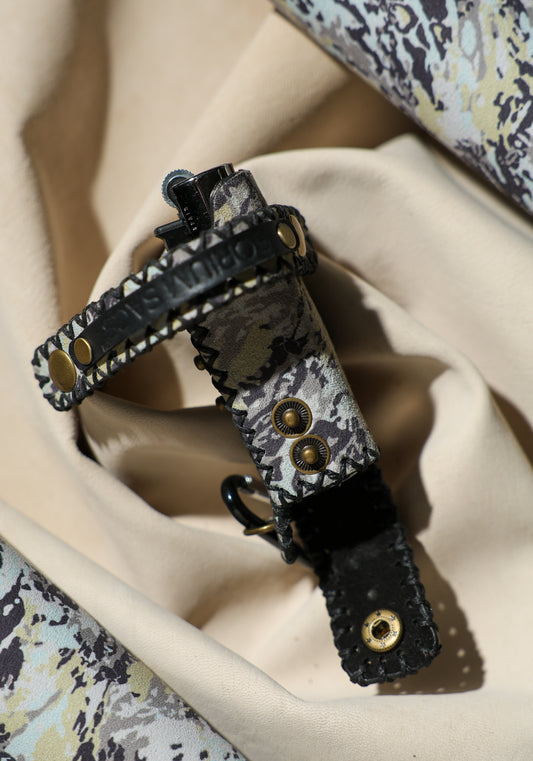 Lighter Holder | Arctic Camouflage Abstract Camo Art | Genuine Leather | Handcrafted | Smoker's Hub 2026 | CoriumSacs®