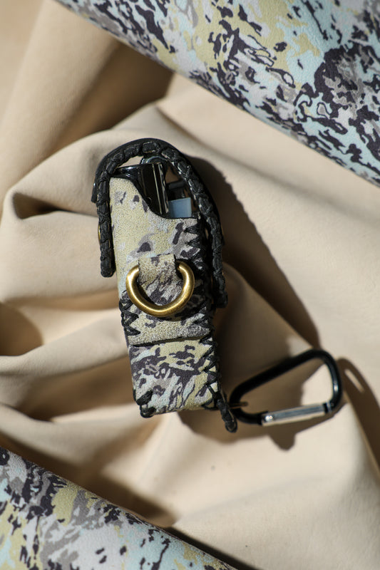 Lighter Holder | Arctic Camouflage Abstract Camo Art | Genuine Leather | Handcrafted | Smoker's Hub 2026 | CoriumSacs®