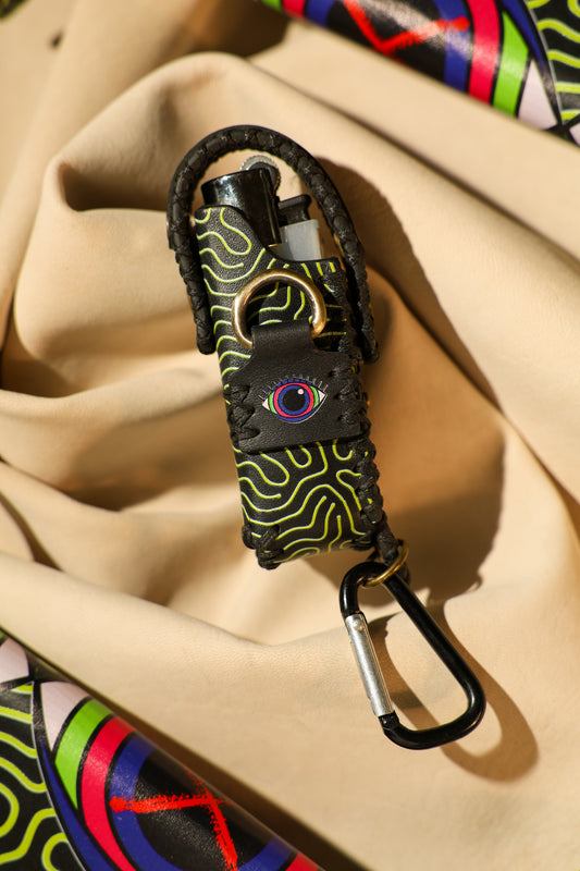 Lighter Holder | Changa Eyes Psychedelic Art | Genuine Leather | Handcrafted | Smoker's Hub 2026 | CoriumSacs®
