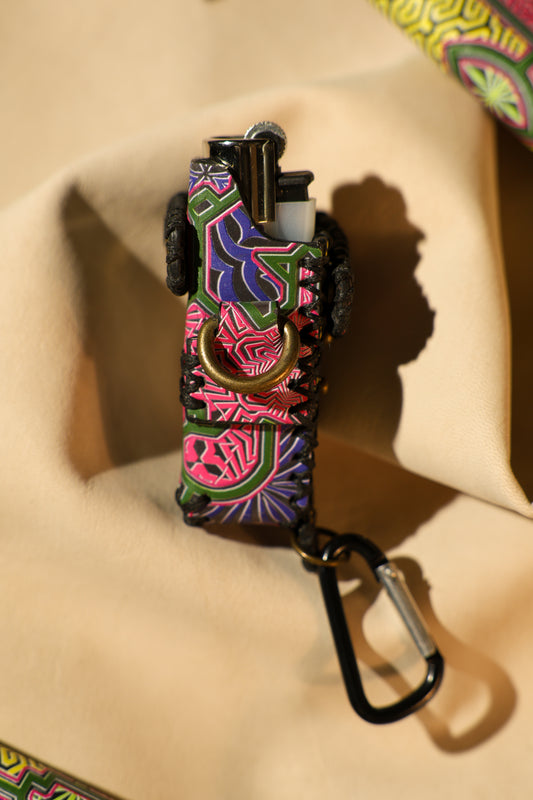 Lighter Holder | Shipibo MK 2 Tribal Geometry Art | Genuine Leather | Handcrafted | Smoker's Hub 2026 | CoriumSacs®