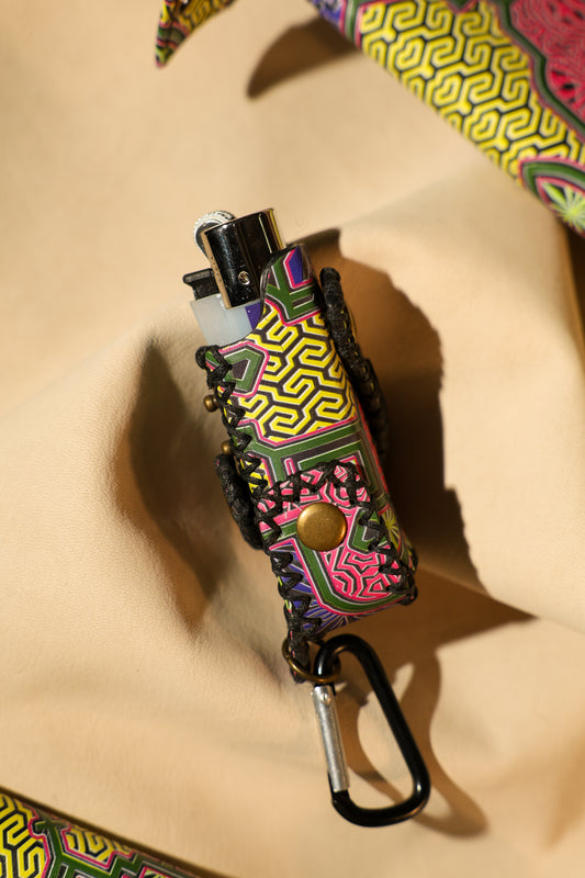 Lighter Holder | Shipibo MK 2 Tribal Geometry Art | Genuine Leather | Handcrafted | Smoker's Hub 2026 | CoriumSacs®
