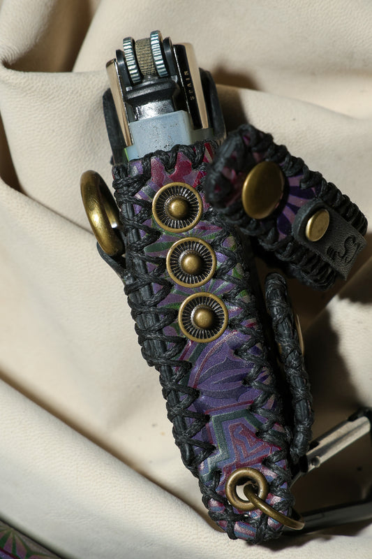Lighter Holder | Shipibo Radiance Sacred Geometry Art | Genuine Leather | Handcrafted | Smoker's Hub 2026 | CoriumSacs®